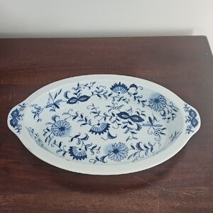 Vintage Blue and White Floral Oval Casserole Dish